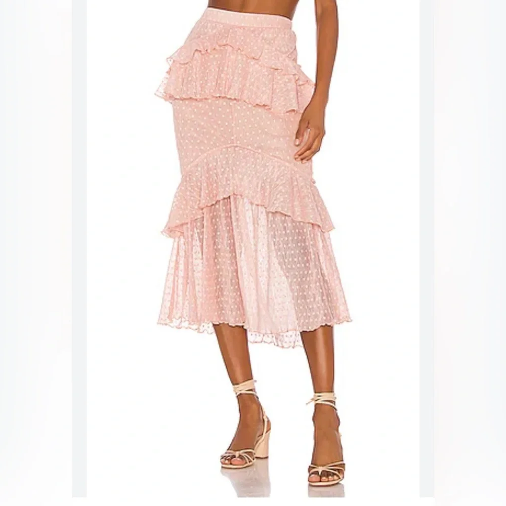 Song of Style Ada Midi Ruffle Skirt in Pink Blush | REVOLVE Size Medium